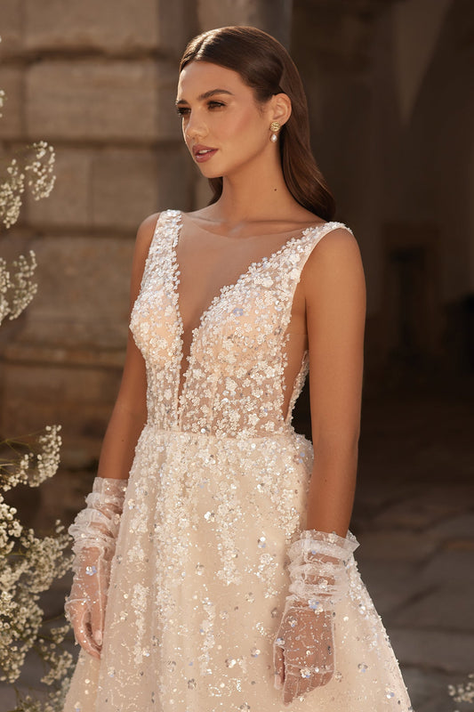 KatrinFAVORboutique-Sequin wedding dress Sparkle wedding gown Blush bridal dress