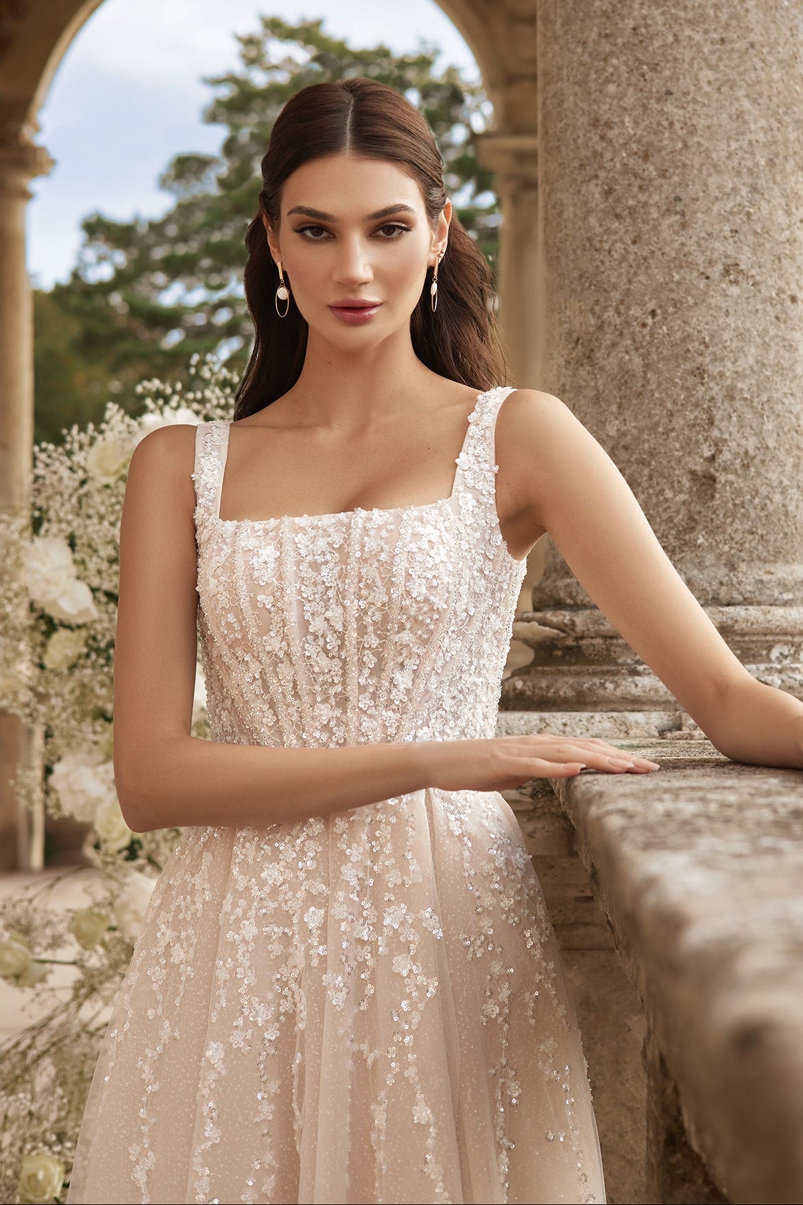 Square neck wedding dress | Blush wedding gown