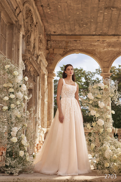 KatrinFAVORboutique-Square neck wedding dress Blush wedding gown