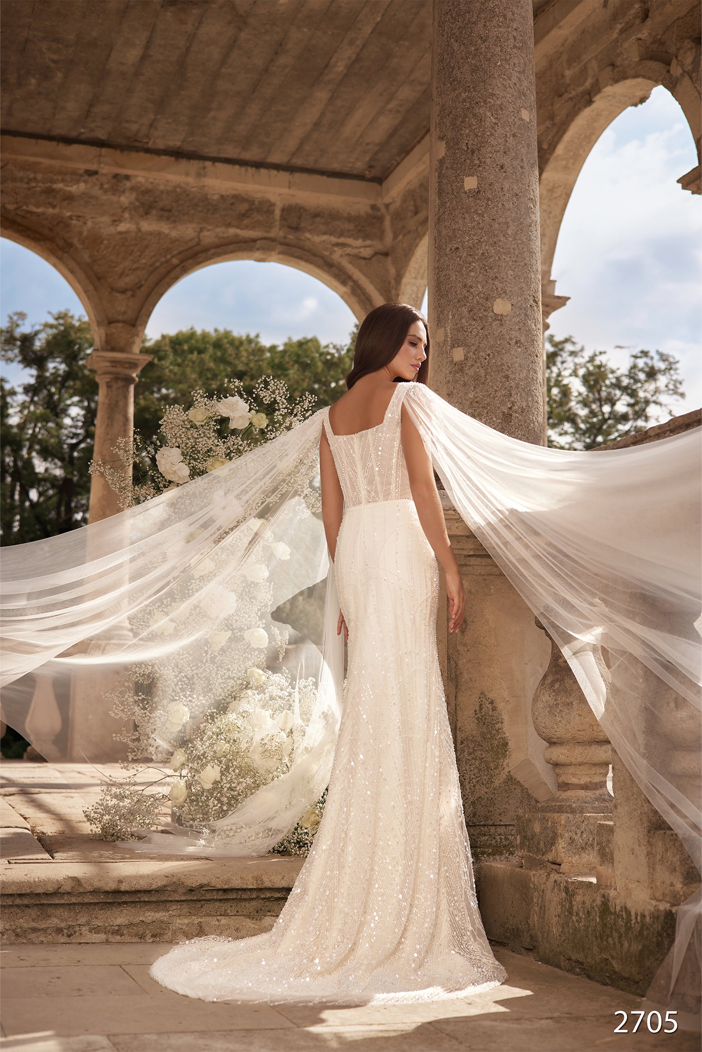 KatrinFAVORboutique-Wedding dress with detachable cape Sheath bridal dress