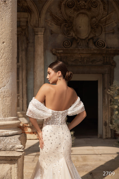 Off the shoulder embroidered mermaid wedding dress