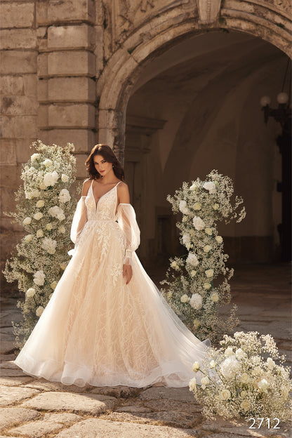 KatrinFAVORboutique-Beach wedding dress Detachable sleeves wedding dress 