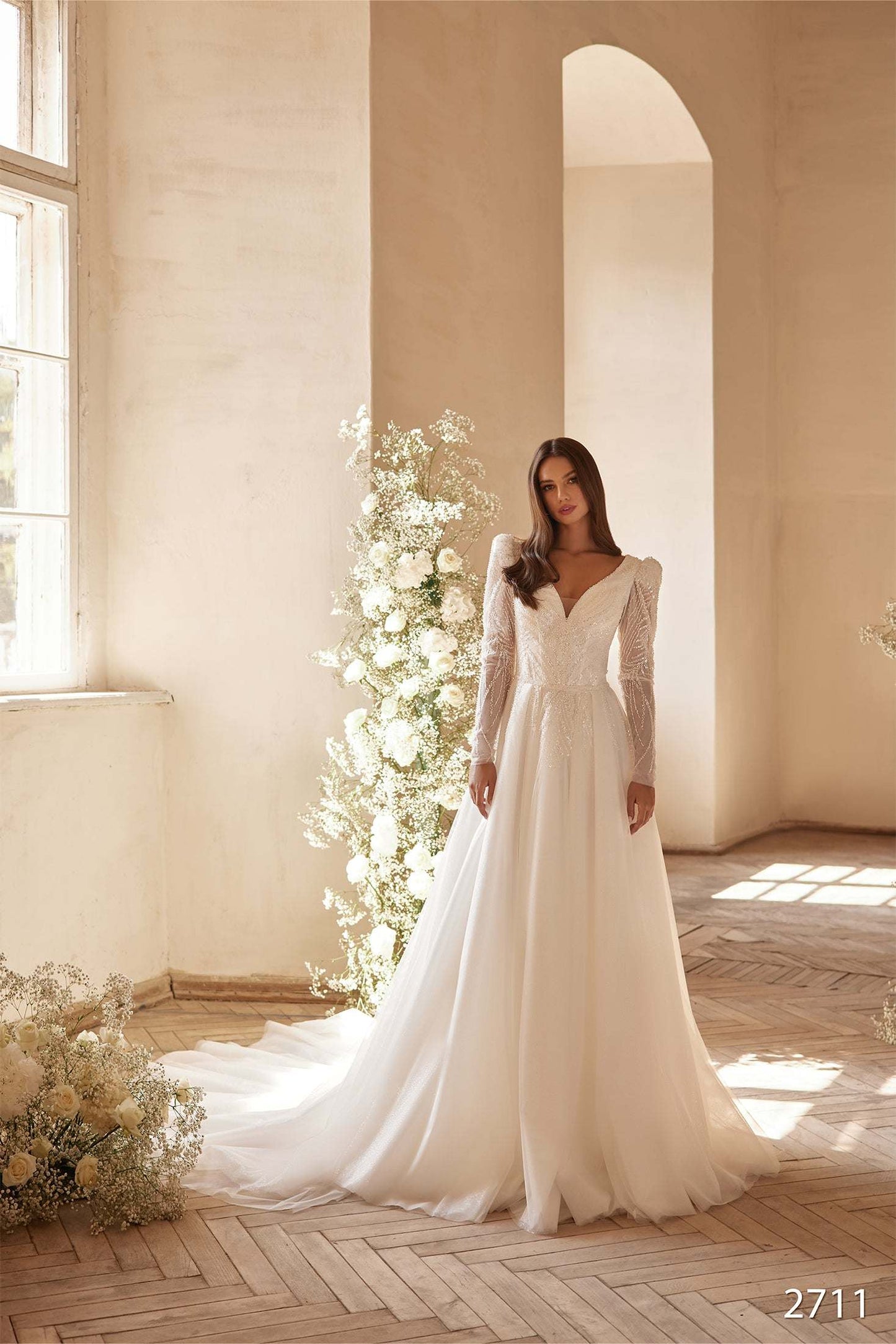 long sleeve wedding dress canada TORONTO Deep V-Neck Long Sleeve Tulle Lace A-Line Wedding Dress