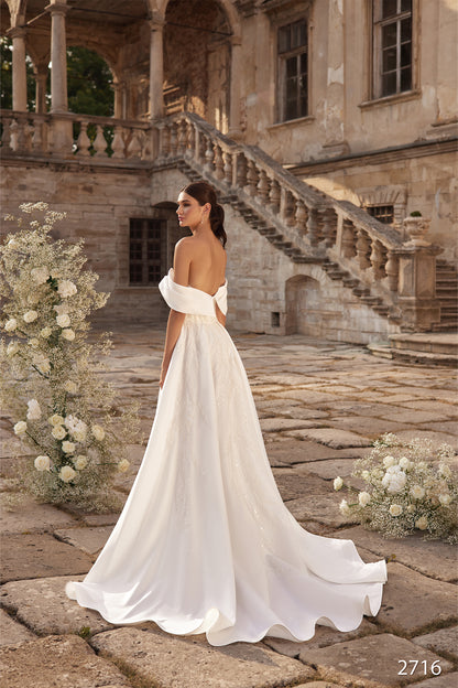 Elegant satin off the shoulder wedding dress