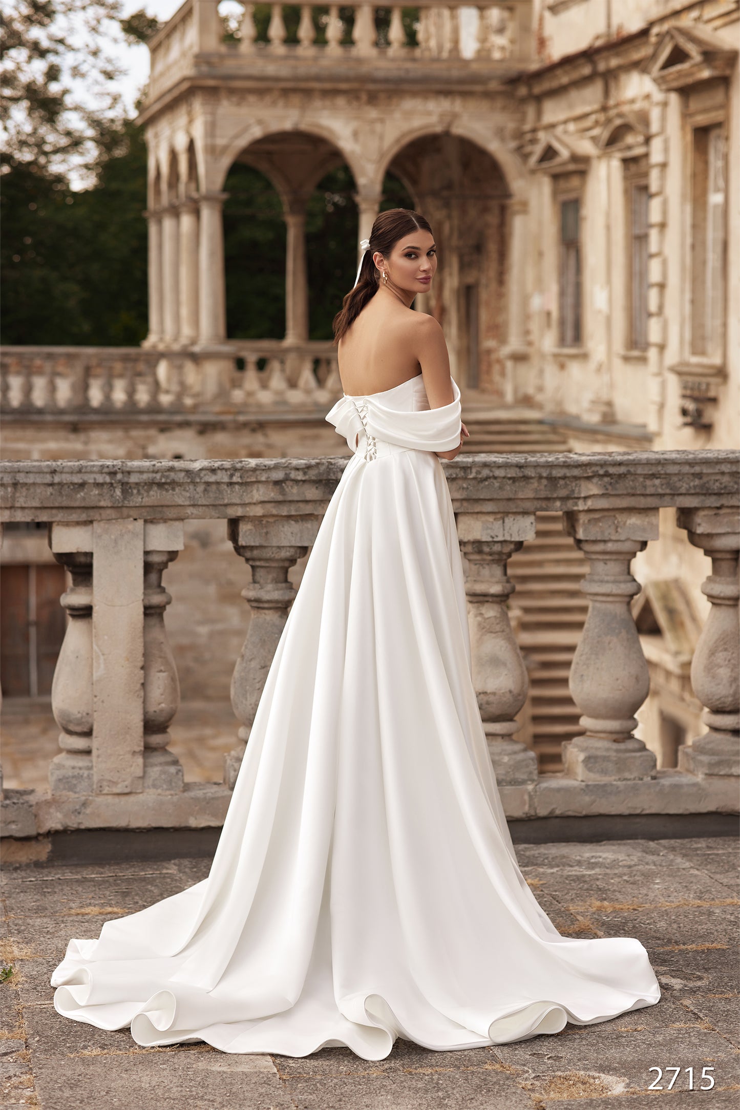 Simple satin off the shoulder wedding dress