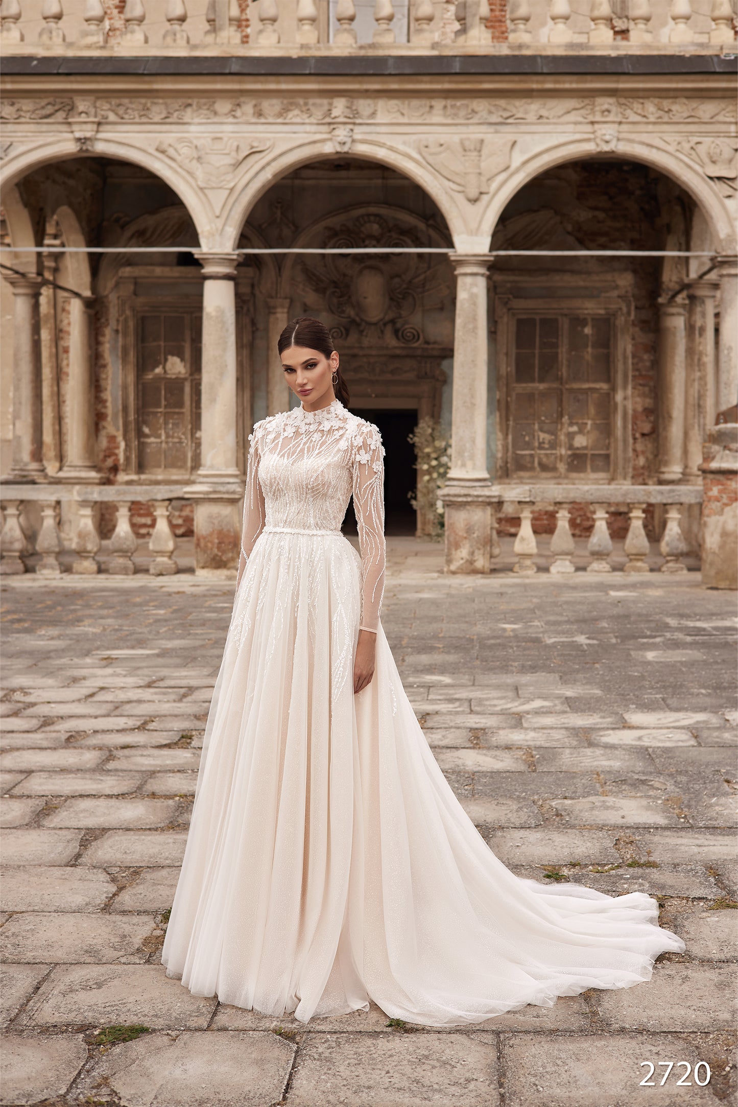 Two piece long sleeve wedding dress