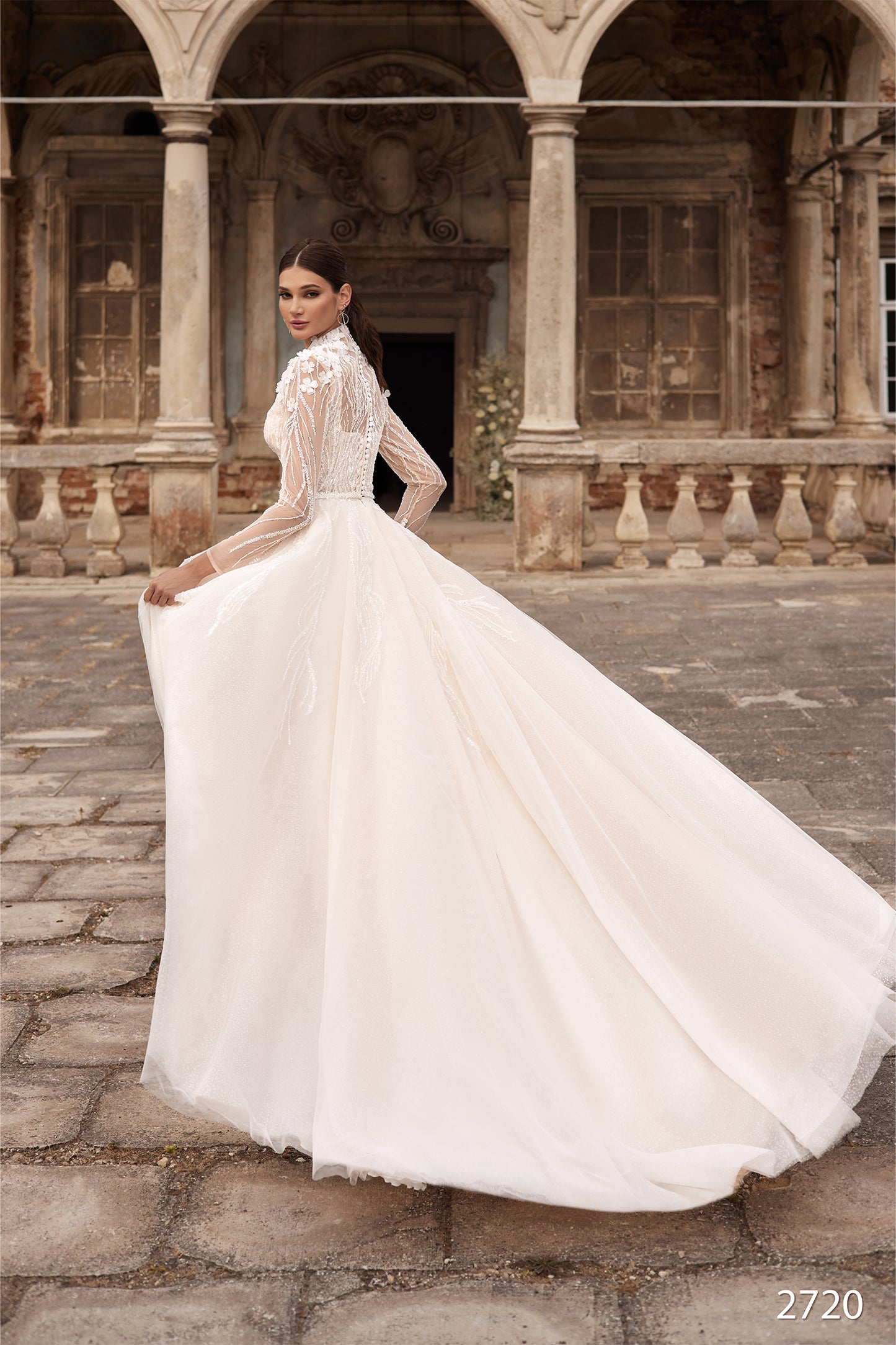 Two piece long sleeve wedding dress