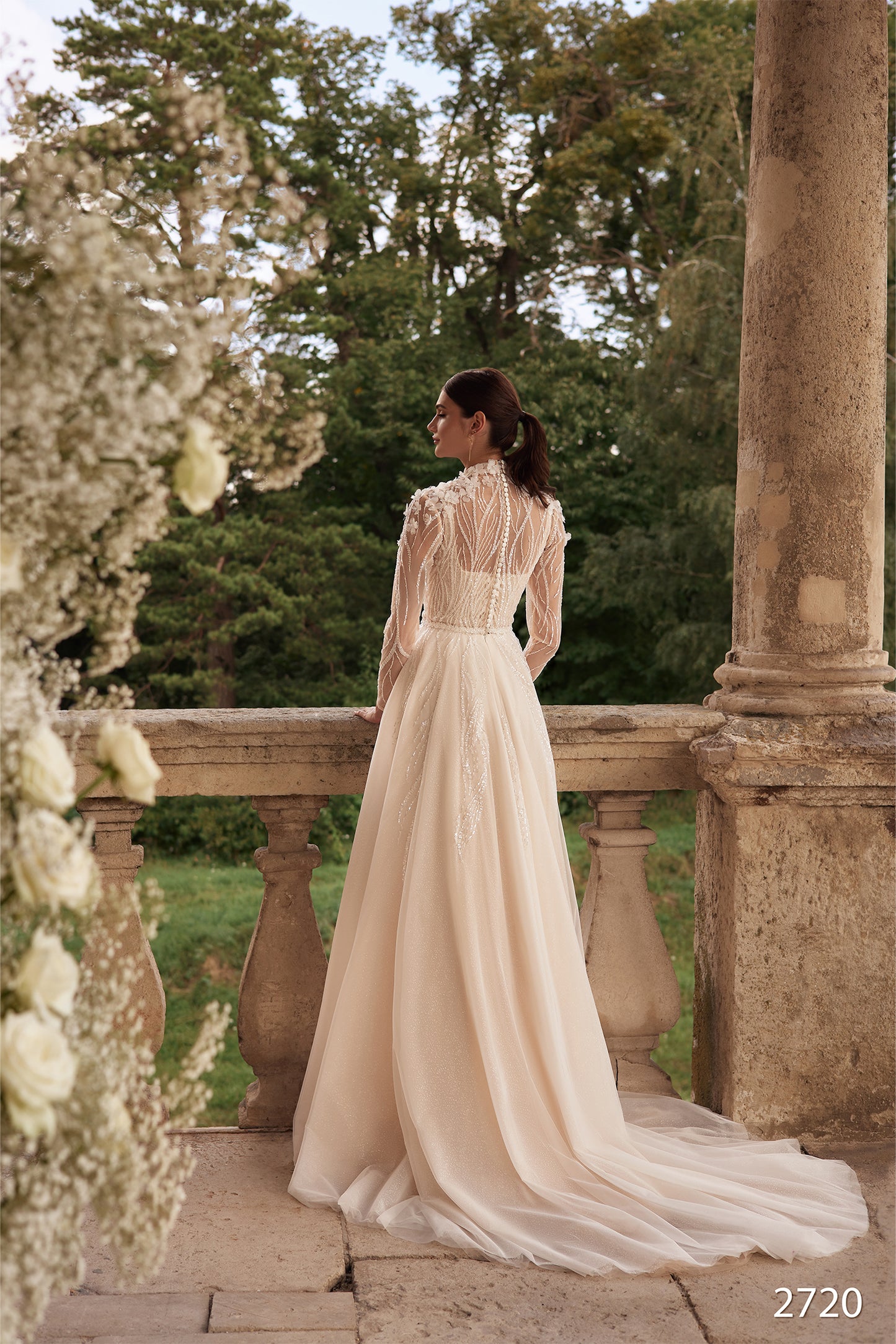 Two piece long sleeve wedding dress