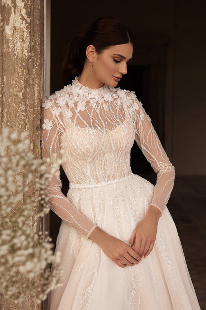 Two piece long sleeve wedding dress