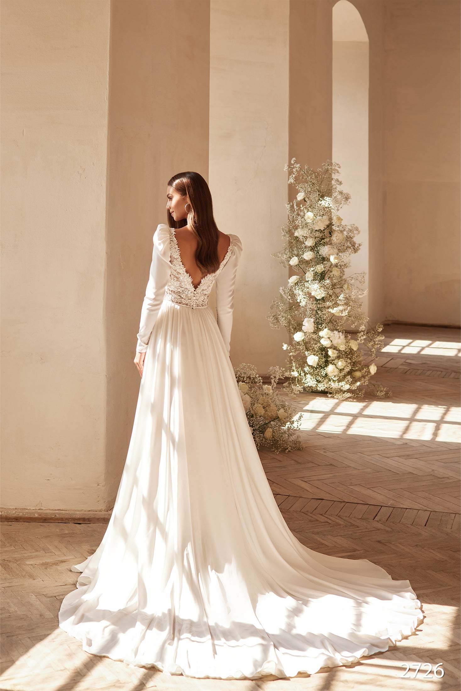 KatrinFAVORboutique-Long sleeve crepe wedding dress A line wedding gowns