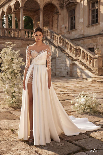 KatrinFAVORboutique-Satin and lace wedding dress Most unique wedding gowns