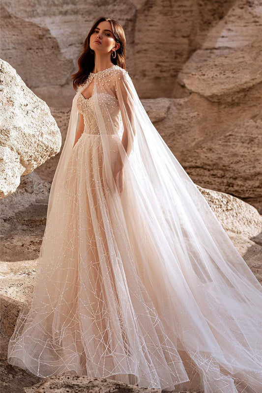 KatrinFAVORboutique-Bridal cape dress Beautiful sparkly wedding dresses