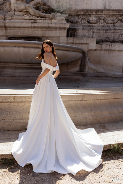 Satin off the shoulder wedding dress