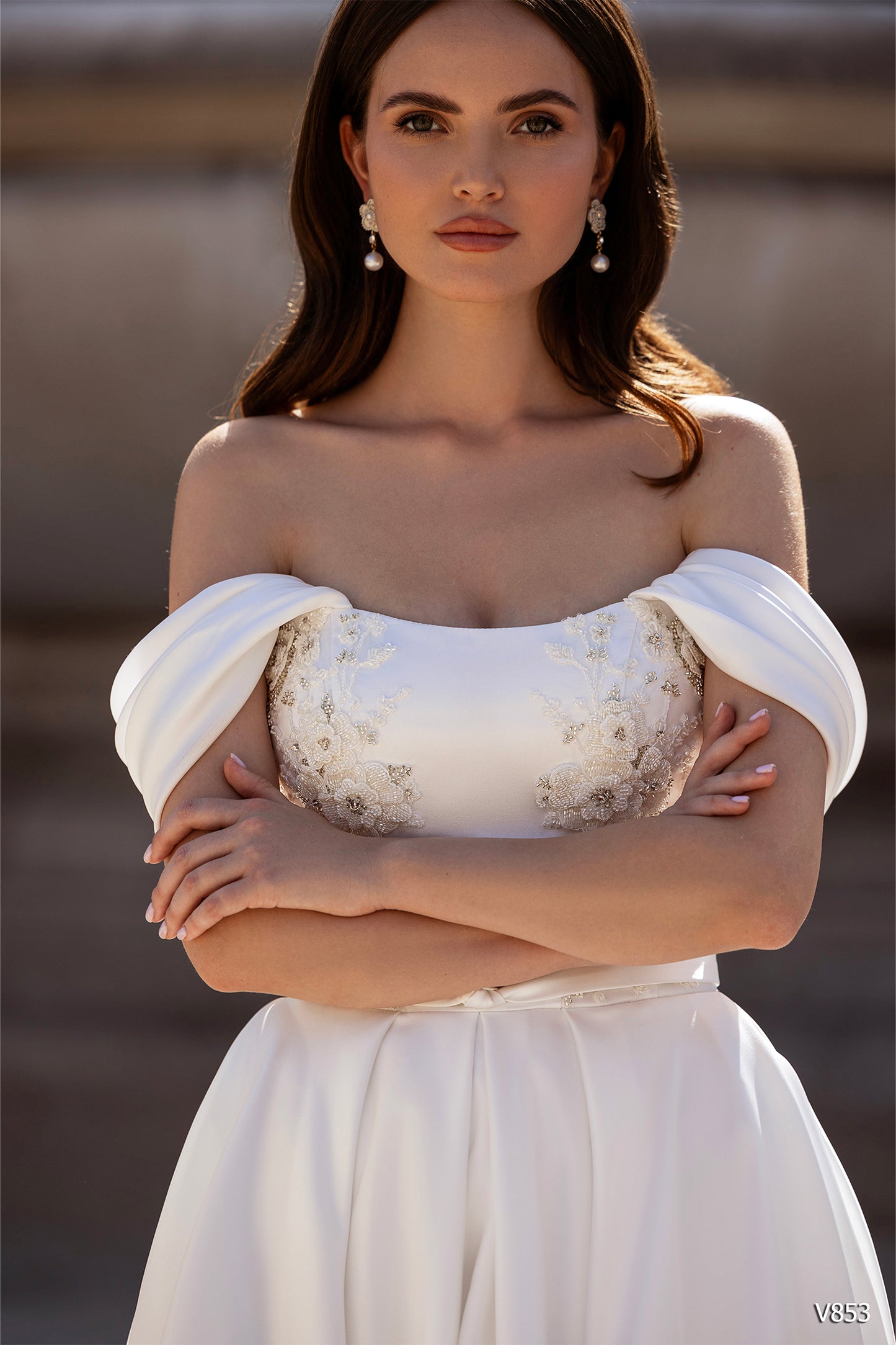 Satin off the shoulder wedding dress