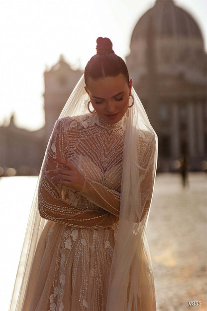 KatrinFAVORboutique-High neck fit and flare wedding dress Wedding attires 