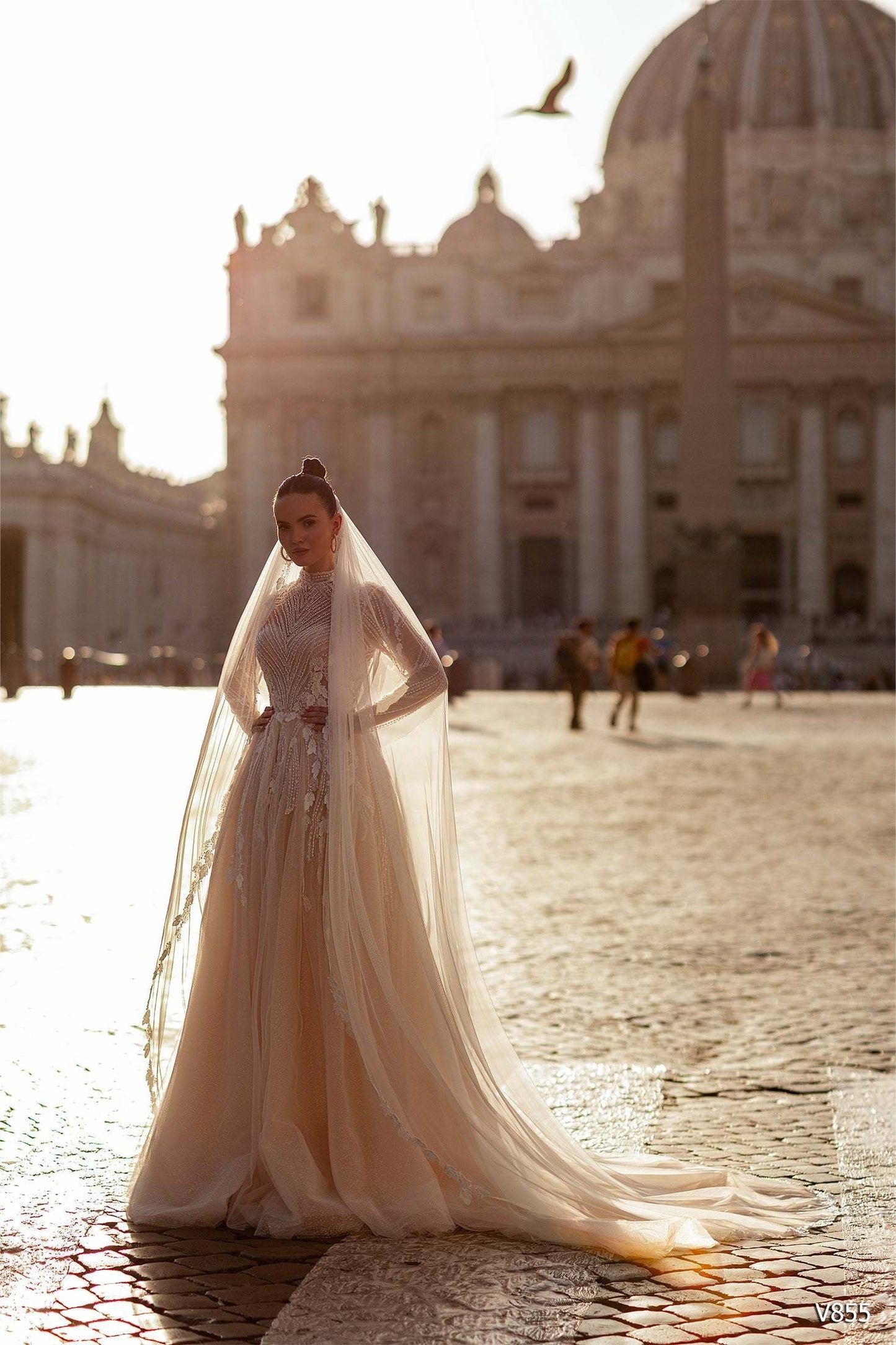 KatrinFAVORboutique-High neck fit and flare wedding dress Wedding attires 