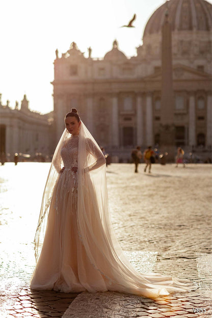 KatrinFAVORboutique-High neck fit and flare wedding dress Wedding attires 