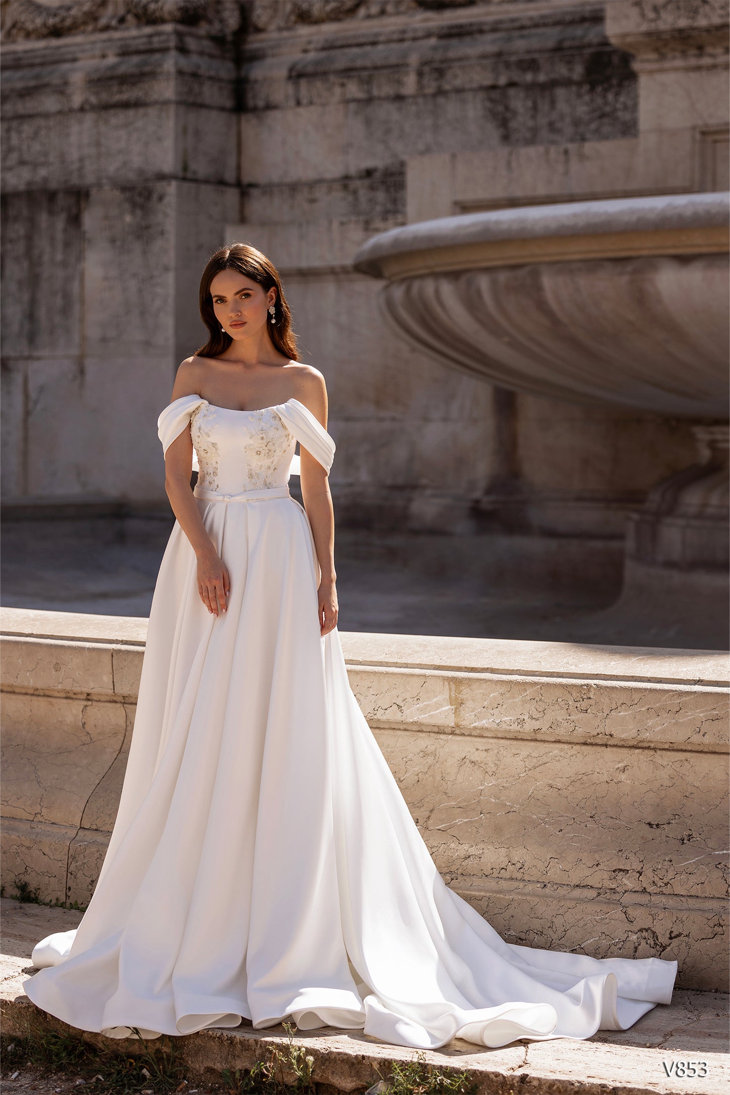 Satin off the shoulder wedding dress