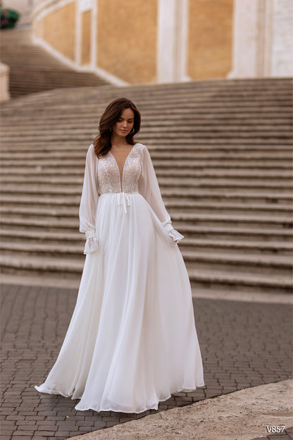 KatrinFAVORboutique-Boho chiffon wedding dress Destination bridal dresses