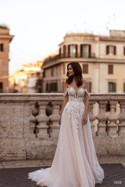 KatrinFAVORboutique-Blush floral wedding dress Bridal dresses for summer