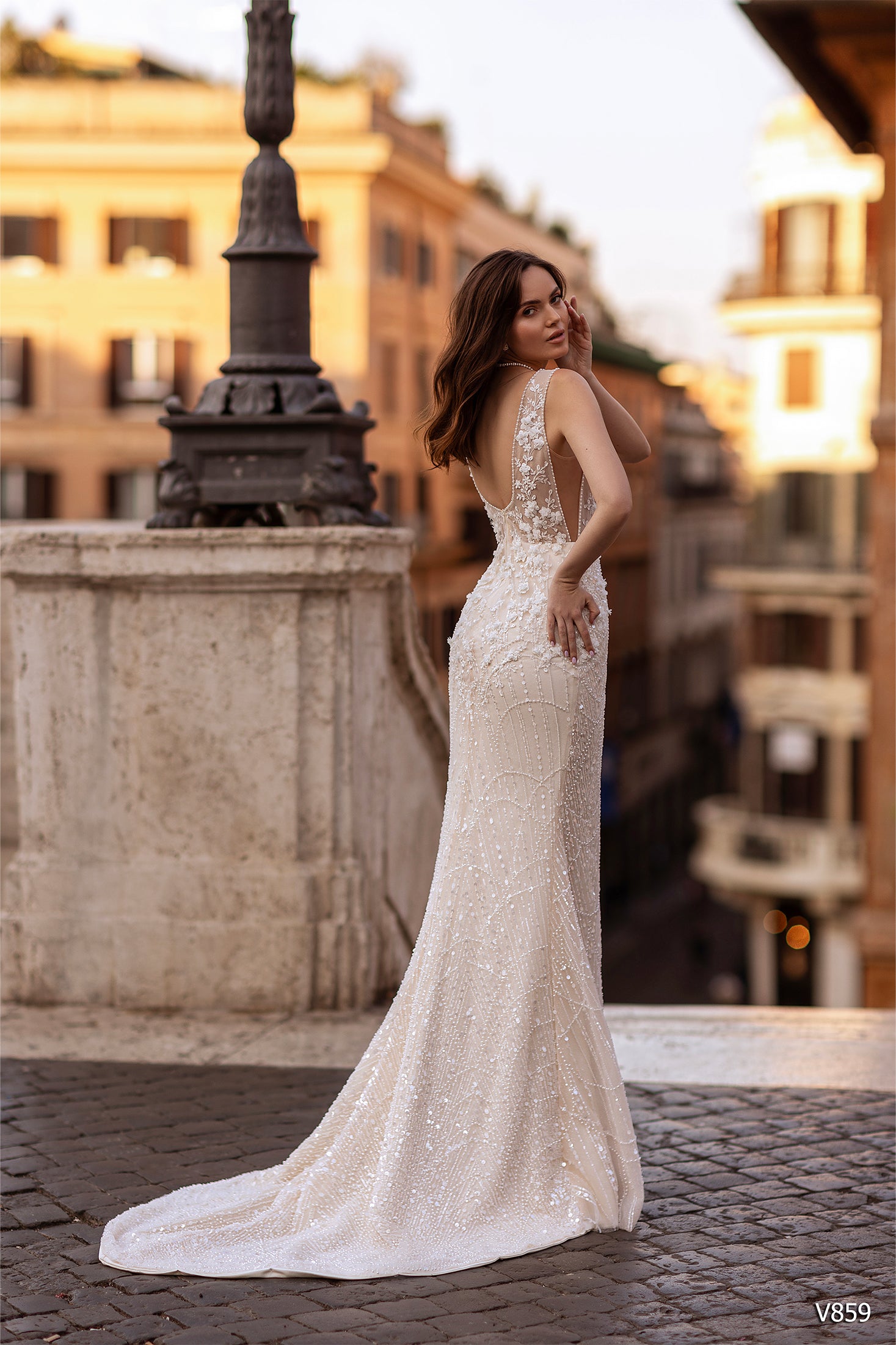 KatrinFAVORboutique-Fitted lace wedding gown Blush pink wedding dress