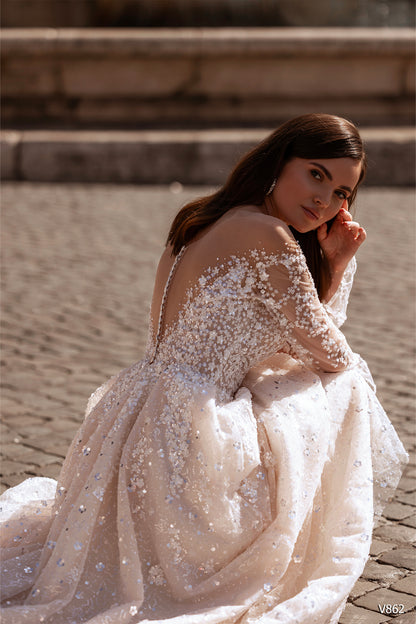 KatrinFAVORboutique-Open back wedding dress Sparkly wedding gown