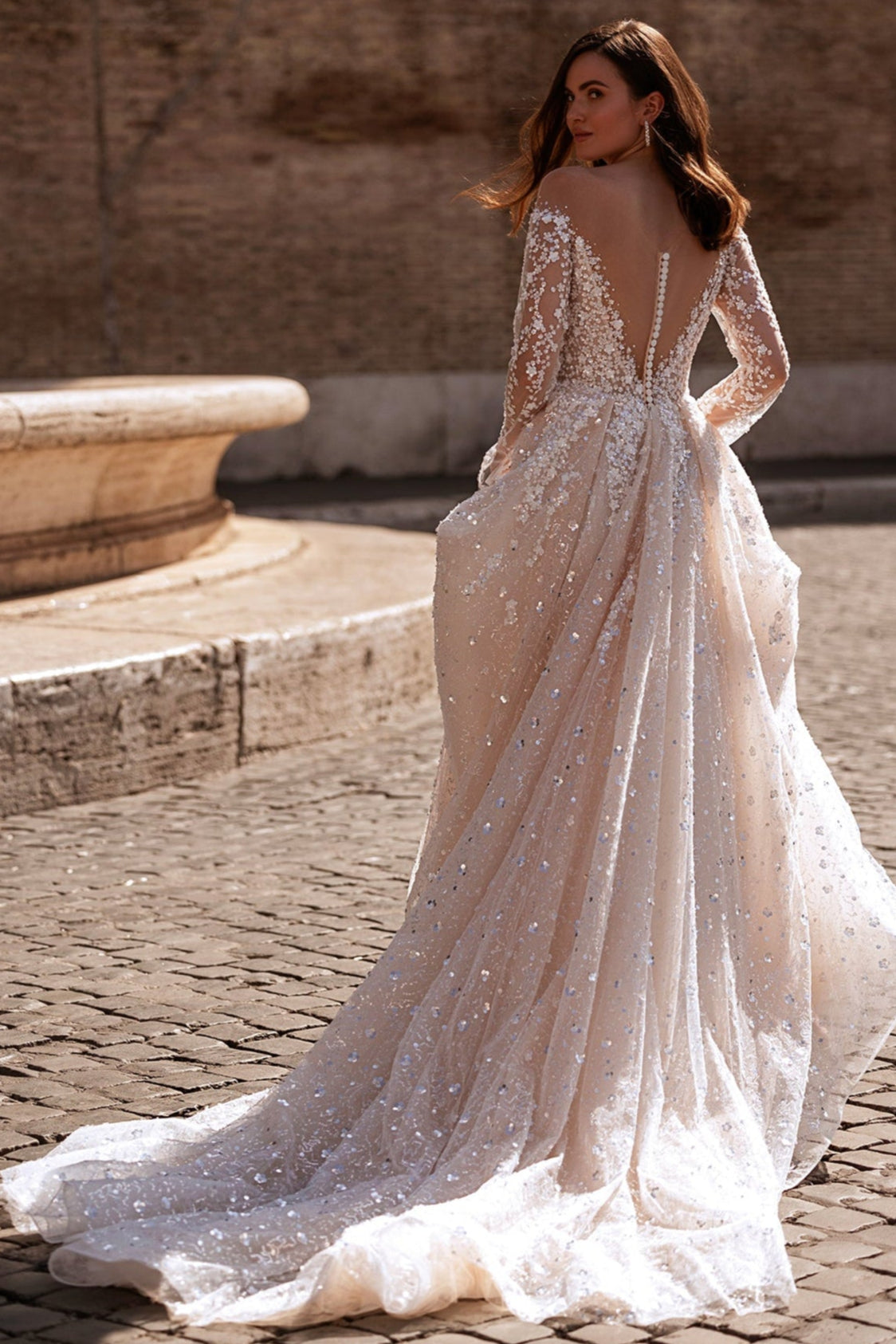 KatrinFAVORboutique-Open back wedding dress Sparkly wedding gown