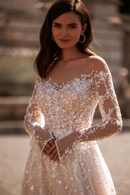 KatrinFAVORboutique-Open back wedding dress Sparkly wedding gown