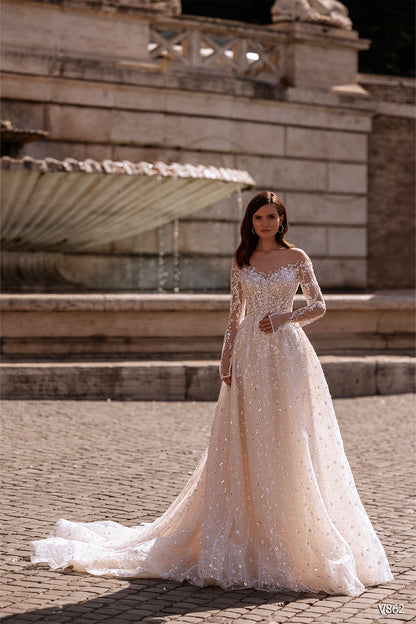 KatrinFAVORboutique-Open back wedding dress Sparkly wedding gown