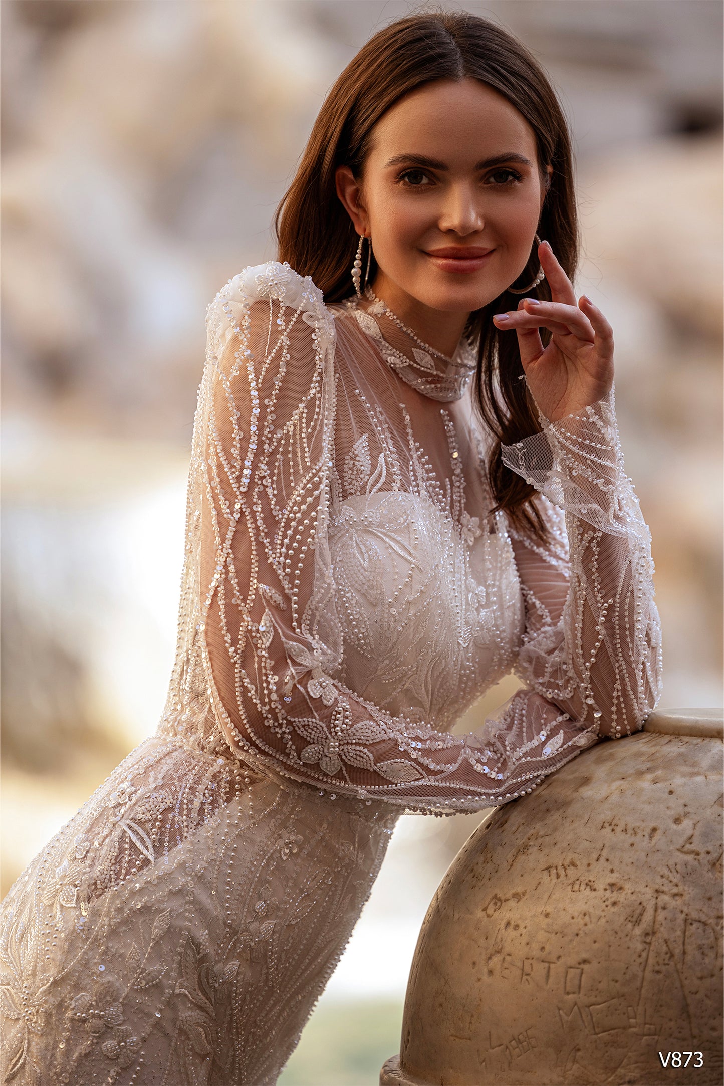 Elegant wedding dresses with high neck and long sleeves