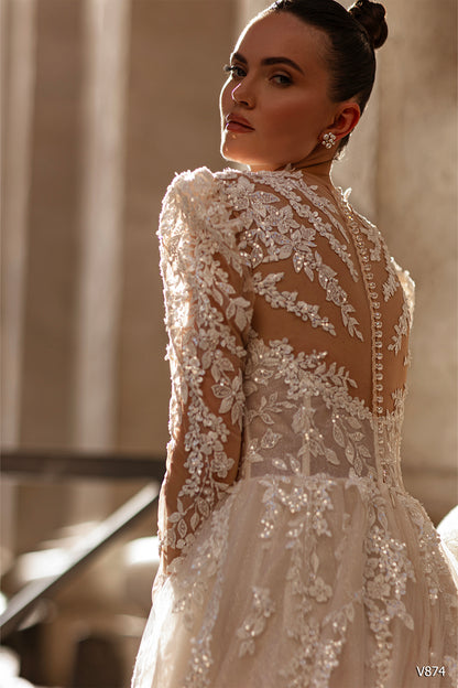 KatrinFAVORboutique-Blush dress for wedding Long sleeve a line wedding dress