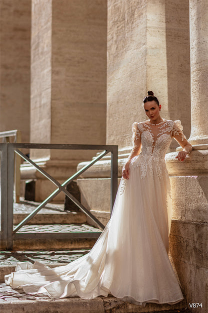 KatrinFAVORboutique-Blush dress for wedding Long sleeve a line wedding dress