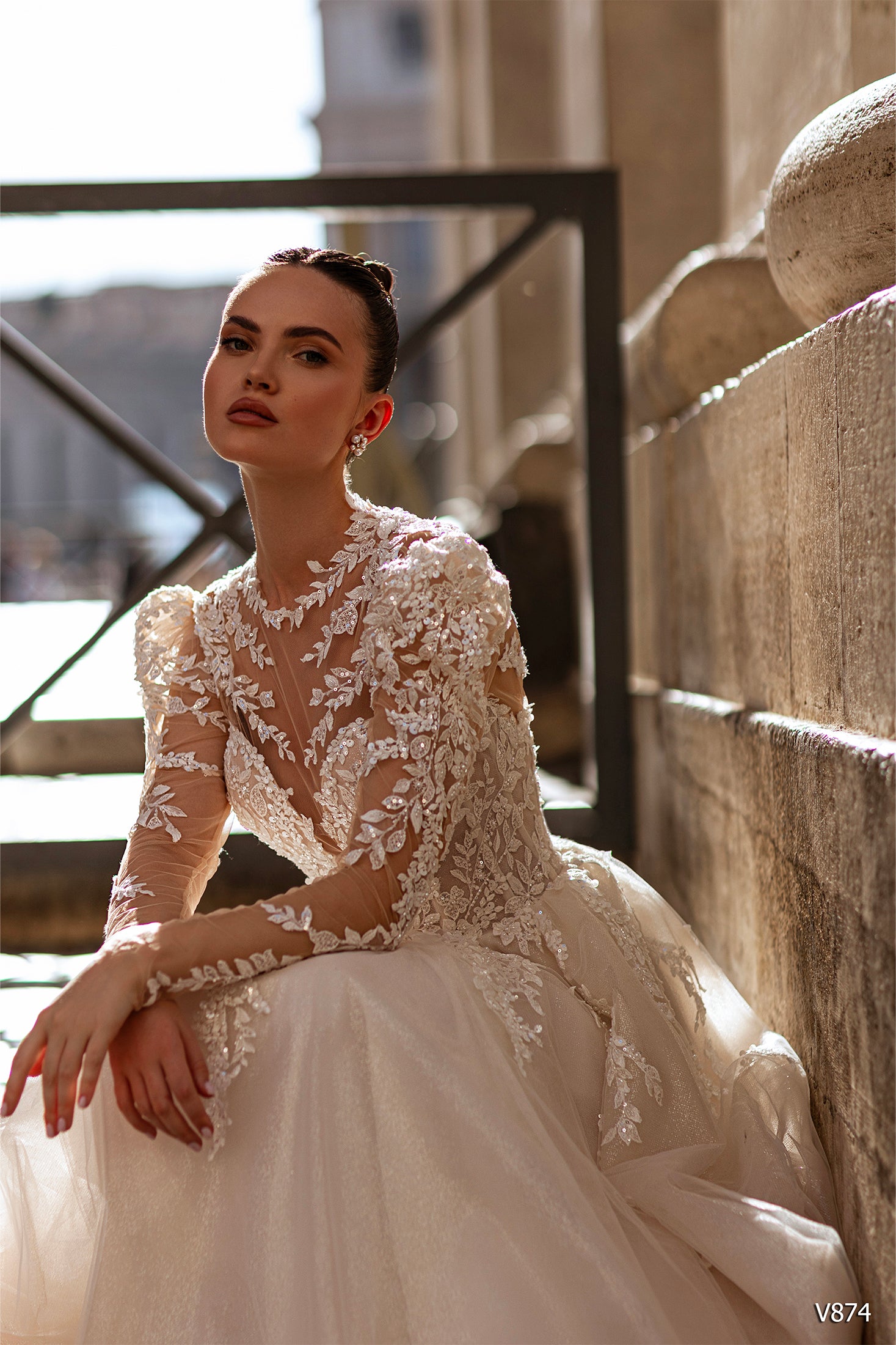 KatrinFAVORboutique-Blush dress for wedding Long sleeve a line wedding dress