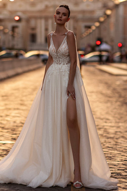 KatrinFAVORboutique-Beach wedding outfit A line glitter wedding dress embroidered