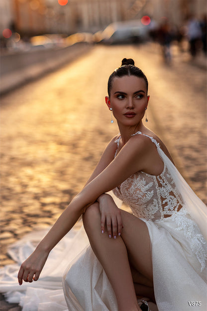 KatrinFAVORboutique-Beach wedding outfit A line glitter wedding dress embroidered