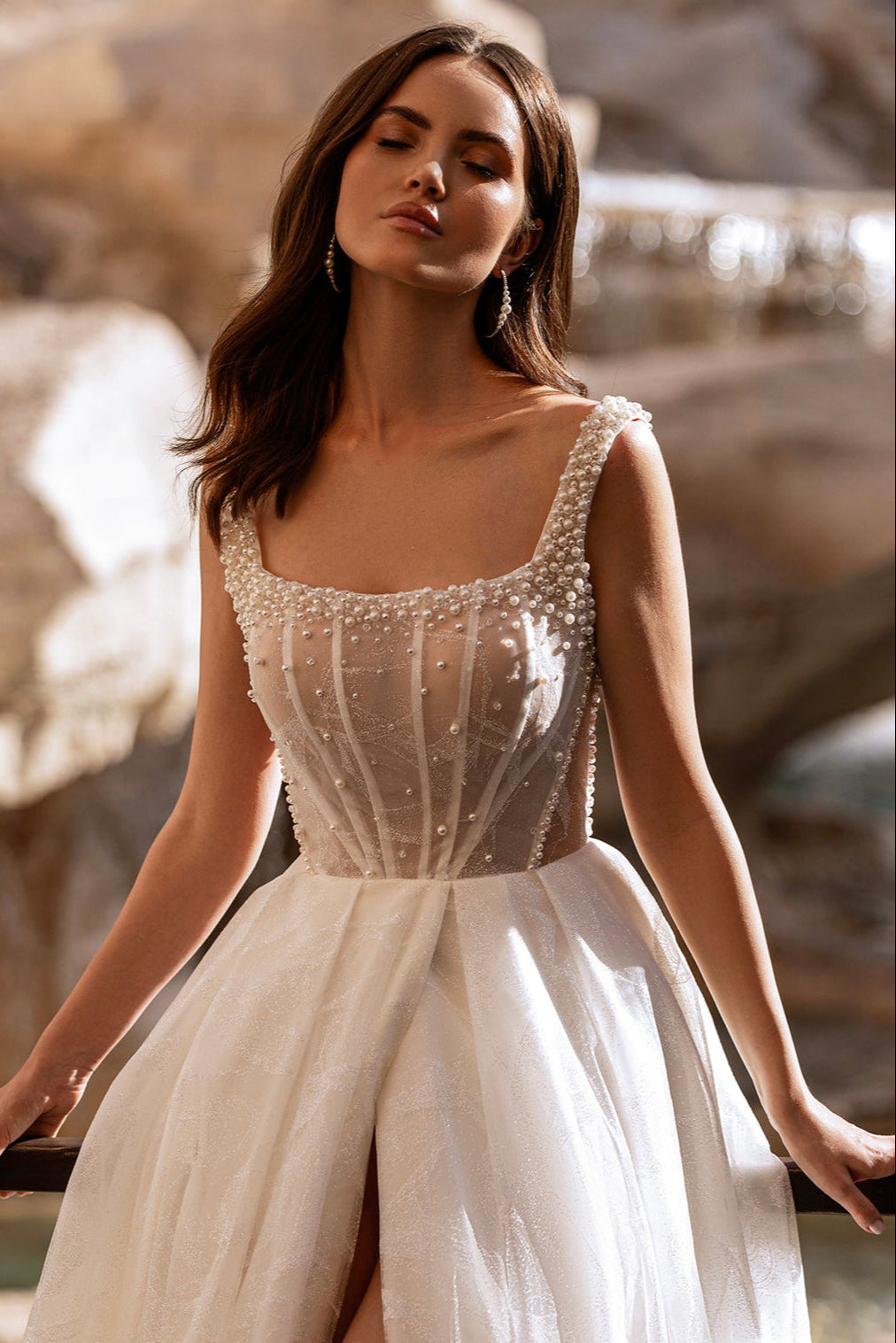 square neck wedding dresses dress | Wedding gown with beads Color:Matcha Green Orange Dresses in Size 0 collection:Science