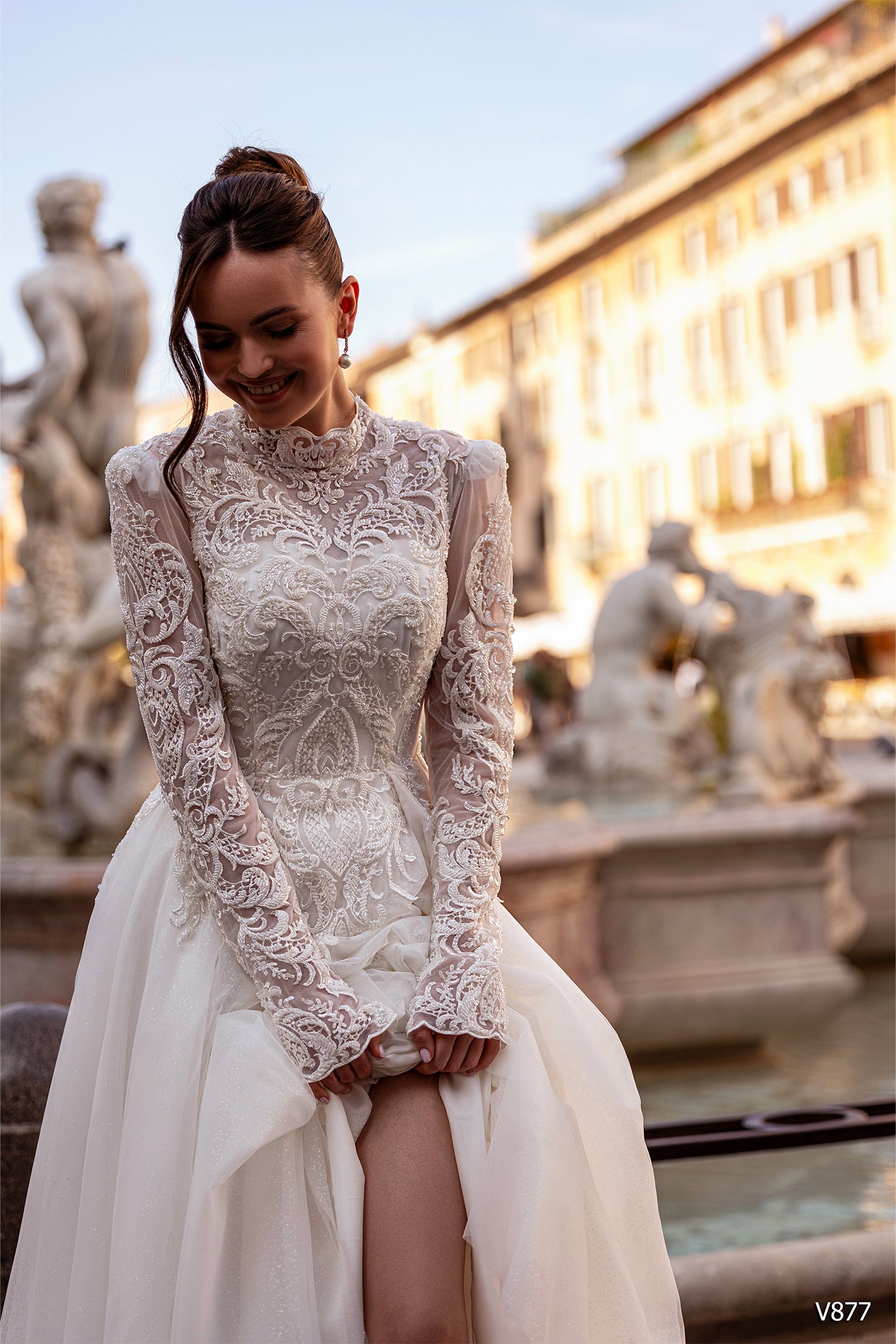 KatrinFAVORboutique-High neckline lace wedding dress Modest wedding dress