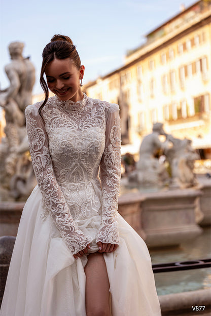 KatrinFAVORboutique-High neckline lace wedding dress Modest wedding dress