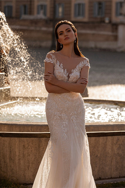 Mermaid style wedding dress Embroidered wedding gown