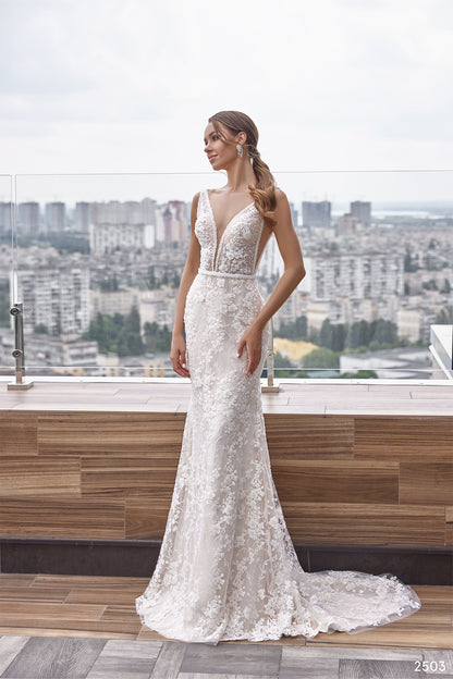 Two piece embroidered fitted wedding dress