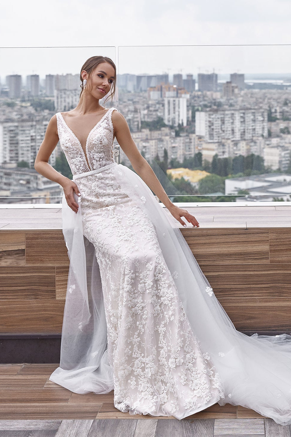 Two piece embroidered fitted wedding dress