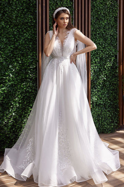 2 in 1 tulle a line beach wedding dress