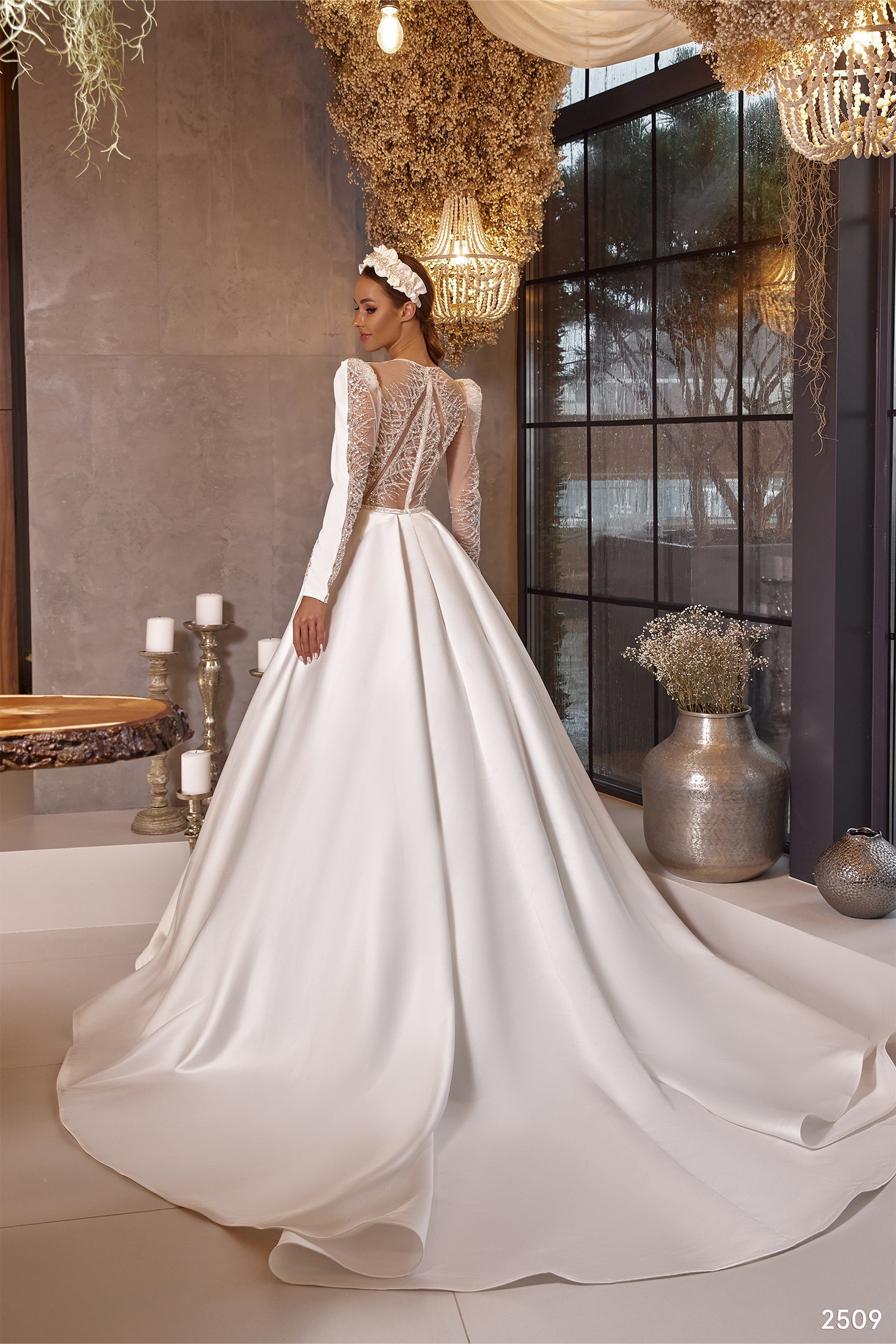 KatrinFAVORboutique-Ball gown wedding dress satin Long sleeve modest wedding gown