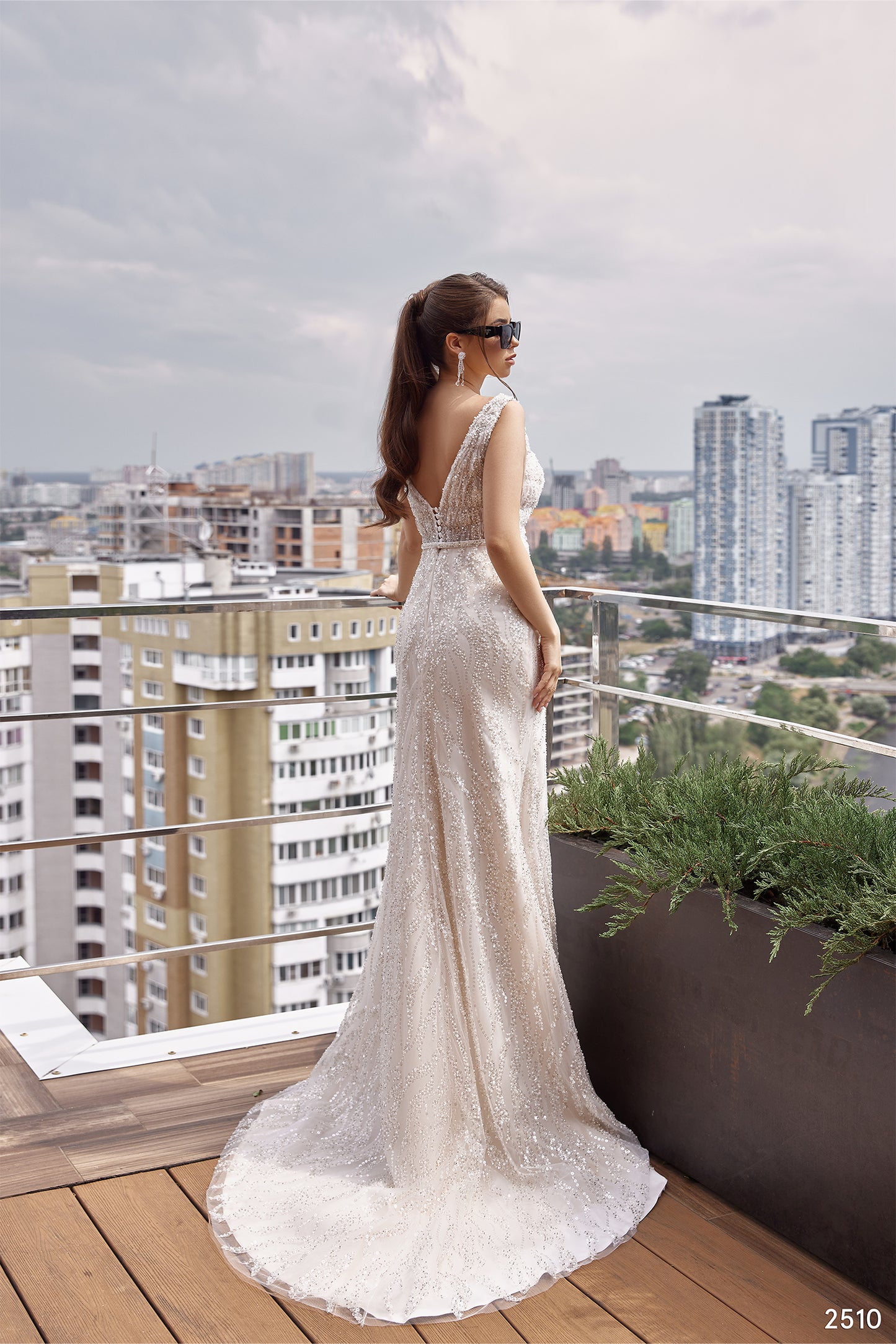 Two piece sparkle tulle robe wedding dress