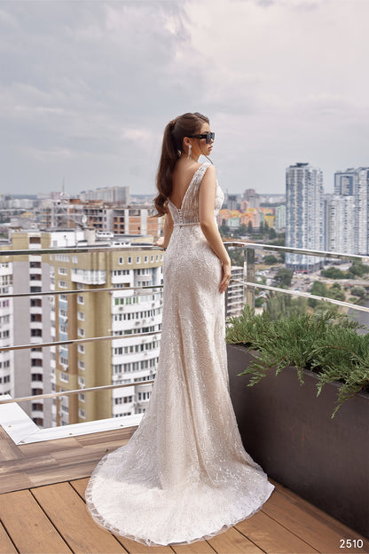 Two piece sparkle tulle robe wedding dress