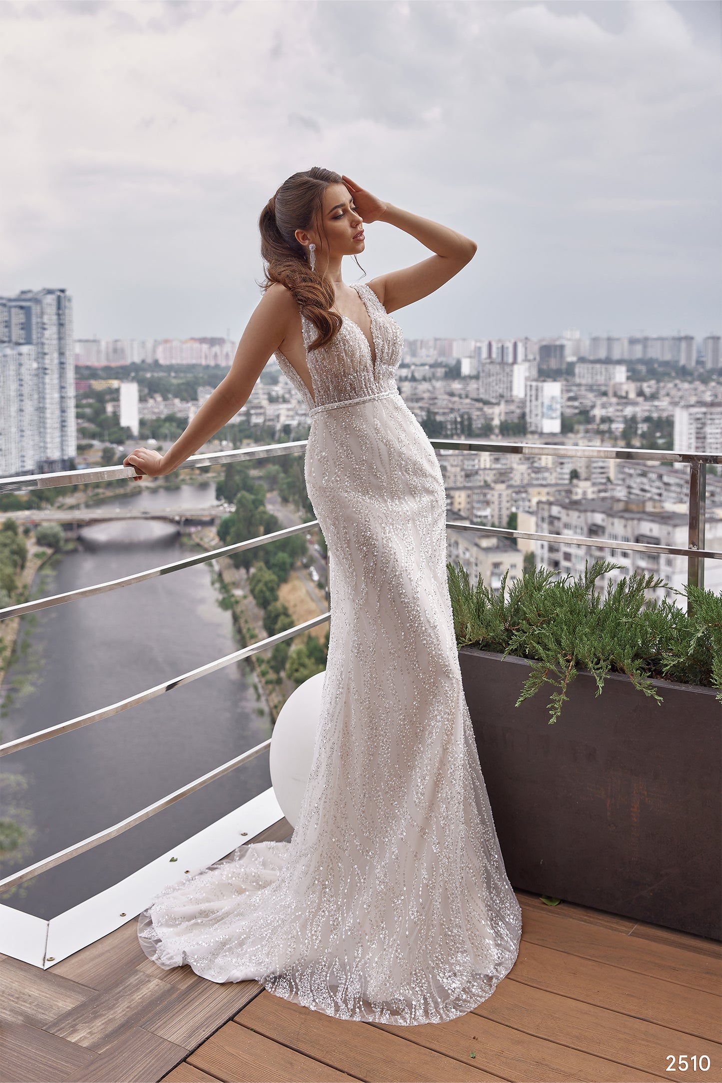 Two piece sparkle tulle robe wedding dress