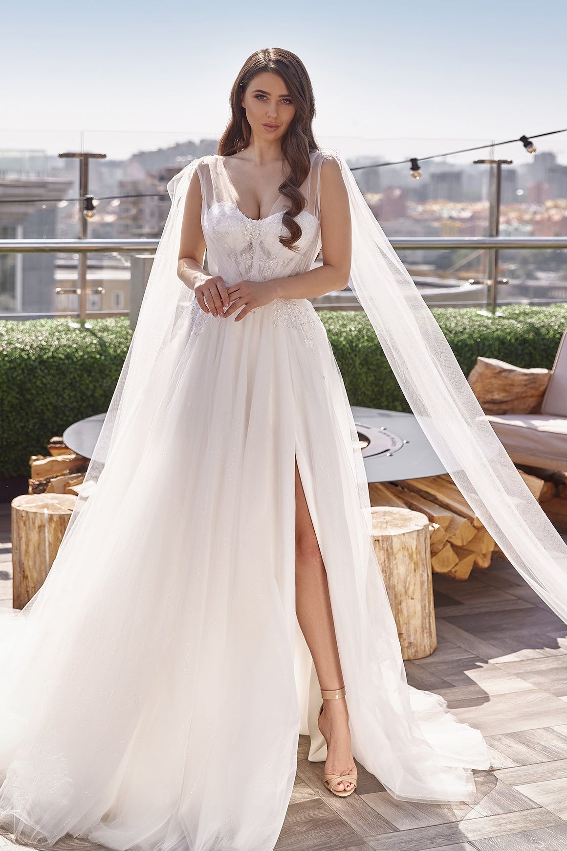 2 in 1 tulle ethereal beach wedding dress