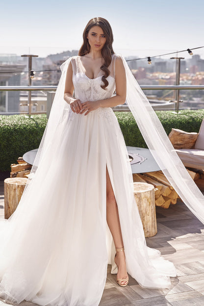 2 in 1 tulle ethereal beach wedding dress