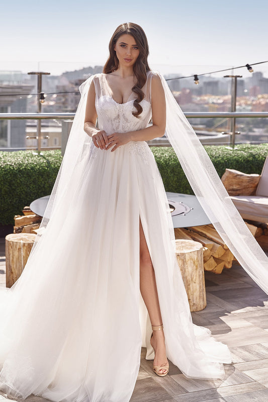 2 in 1 tulle ethereal beach wedding dress