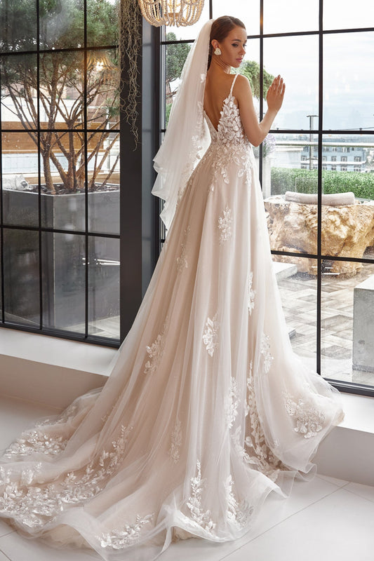 Spaghetti straps a-line beach wedding dress